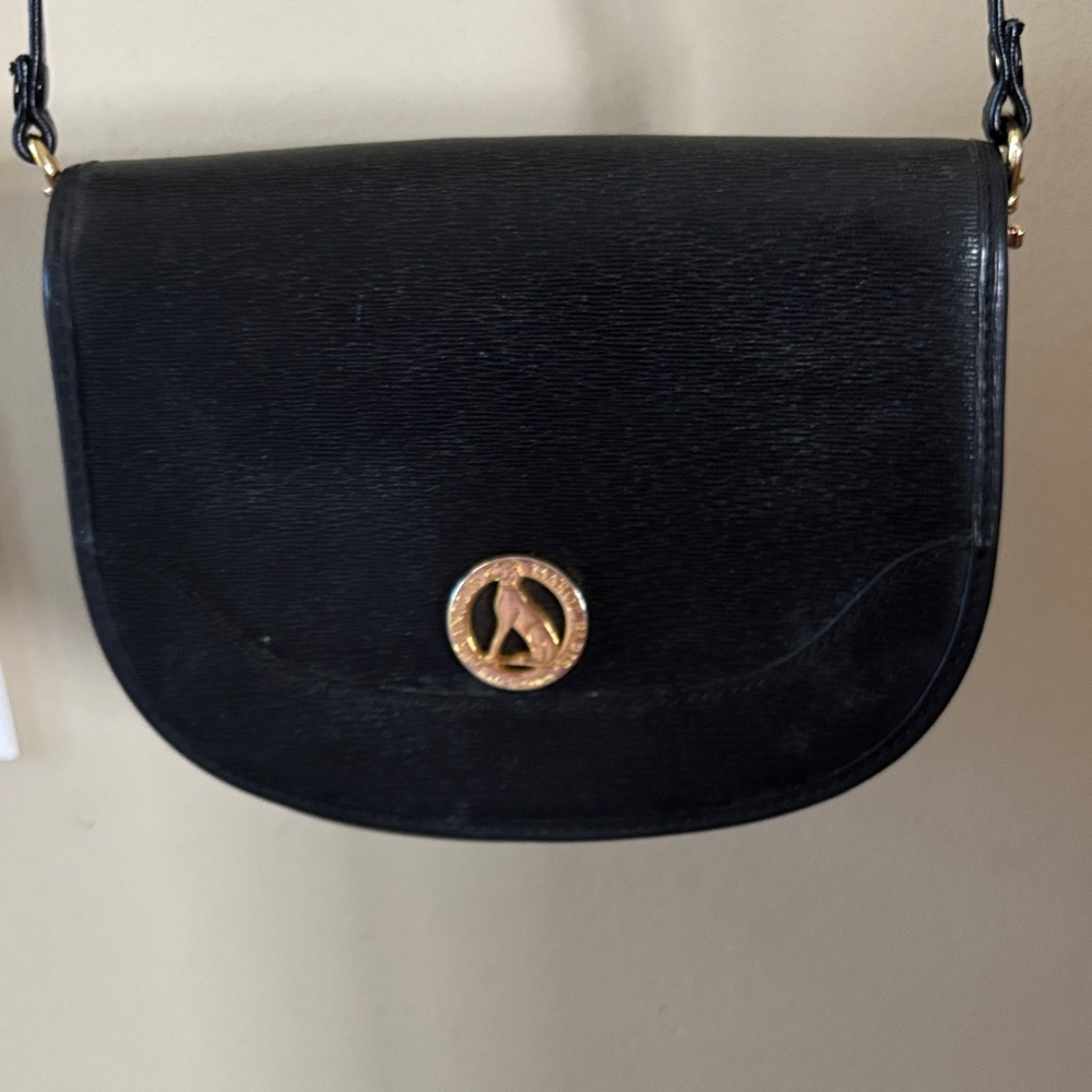 Vintage Francois Marot Black Leather Crossbody Bag. Made in France.